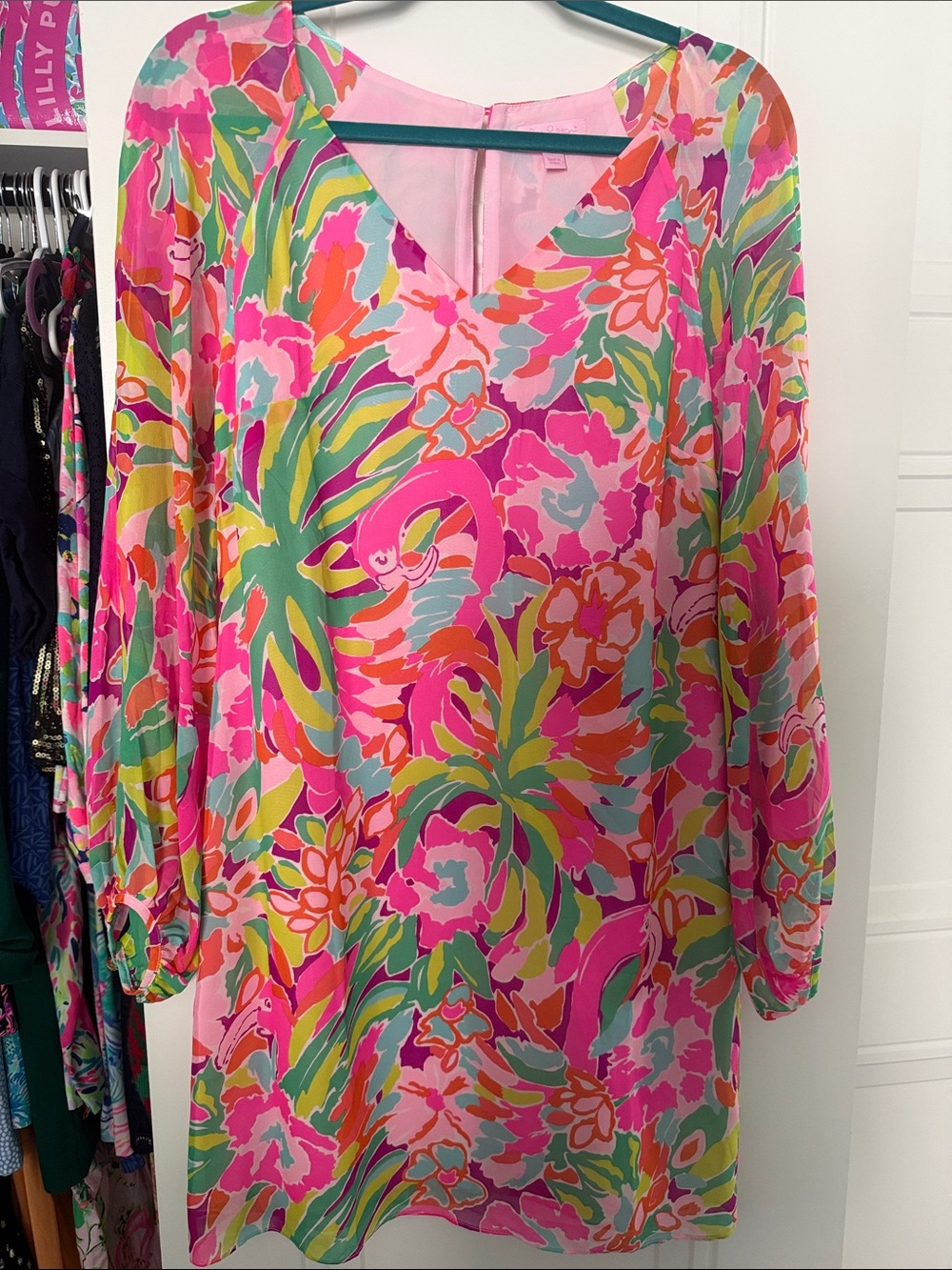 EUC Size 6 Lilly Pulitzer Carleigh Silk Tunic Dress in Multi Flamingo